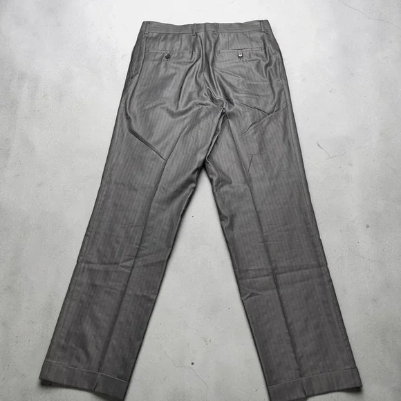 Hugo Boss Rossellini Cinemaus Mens Gray Striped Silk Wool Dress Pant 42L 34x33 - Picture 2 of 11